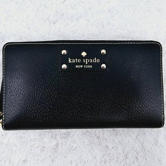 kate spade Handbags - KATE SPADE NEW YORK Wellesley Neda Black Textured Leather Zip Around Wallet